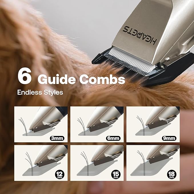 Dog Grooming Clippers, Low Noise, Electric Quiet, Adjustable Clipper Comb, Rechargeable Cordless Dog Hair Clippers for Dogs Cats Pets, Gold