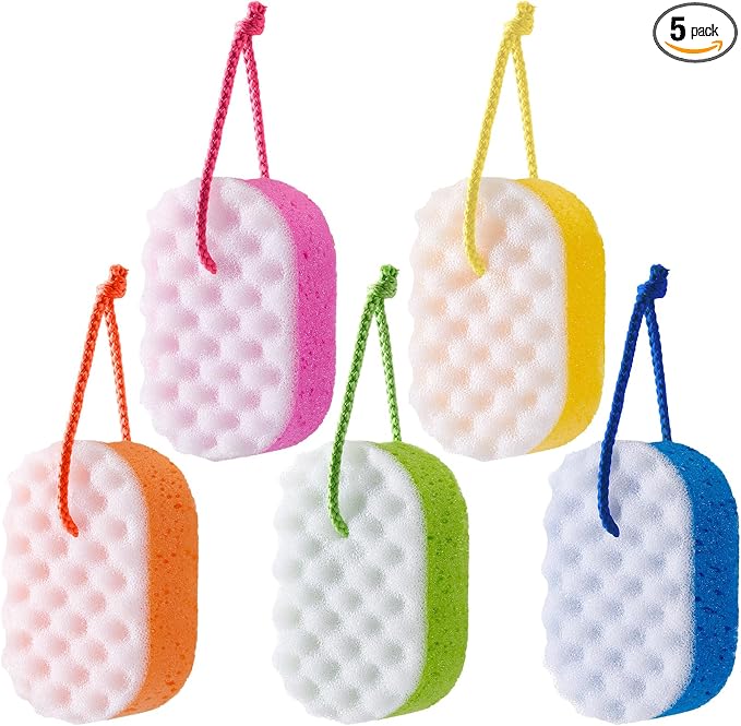 Boao 5 Pieces Soft Bath Sponge Shower Natural Gentle Soothing Body Fiber Exfoliating Shower Sponge Wash Bouquet for Women Men, Random Color(Cute Color)