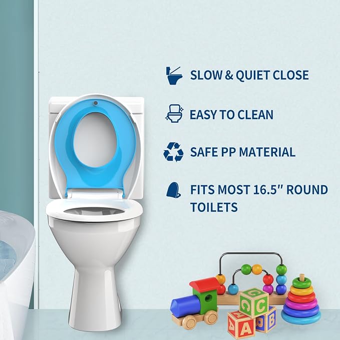 Potty Training Seat for Adults & Kids , 2-in-1 Round Toilet Seat with Toddler Seat, Soft Close Lid & Easy Install , 16.5inch,PP Safe Material,Blue