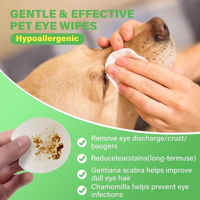 120pcs Eyes Wipes for Dogs & Cats, Vet-Recommended Tear Stain Remover, Hypoallergenic, Removes Discharge Debris Crust, No Added Fragrance, with Aloe & Coconut Oil, Puppy Essentials Dog Accessories