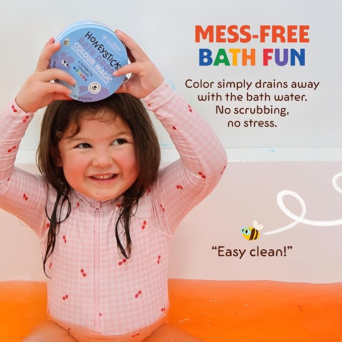 Honeysticks Bath Color Tablets for Kids - Non Toxic Bathtub Drops Made with Natural Ingredients and Food Grade Colors - Fragrance Free - Fizzy, Brightly Colored Bathtime Fun, Great Gift - 36 Drops