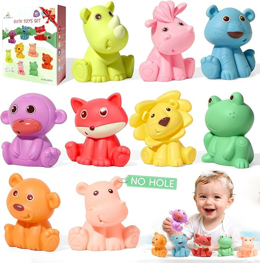 Baby Bath Toys for Babies 6-12 Months | Sealed, No Hole & Mold Free Bath Toys for Toddlers | Soft & Safe Floating Bathtub Water Pool Toys for Babies, 9 PCS Wild Animals Tub Toys