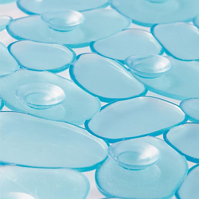 iDesign Pebblz Suction Non-Slip Bath Mat, Blue, Set of 1 | For Shower Bathtub and Stall