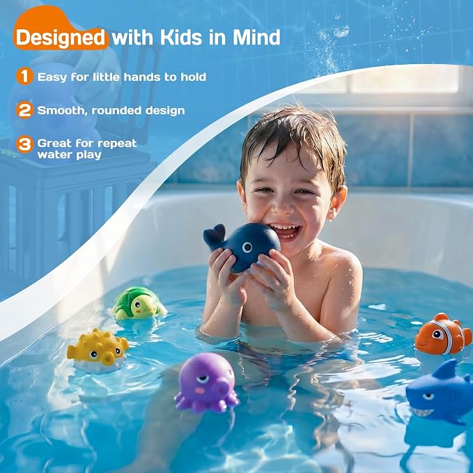 Tikduck Pool Diving Toys for Kids, Underwater Swim Game Set with 6 Floating Sea Animals & 6 Dive Cages, Summer Water Toys for Pool, Bath & Beach Play, Birthday Gift for Boys Girls Ages 3-12