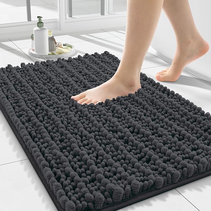 Smiry Bathroom Rugs Mat 24x16, Extra Soft Absorbent Chenille Bath Rugs, Non Slip Rubber Backing Machine Washable Quick Dry Bath Mats for Bathroom Floor, Tub, Shower, Home Decor Accessories, Dark Grey