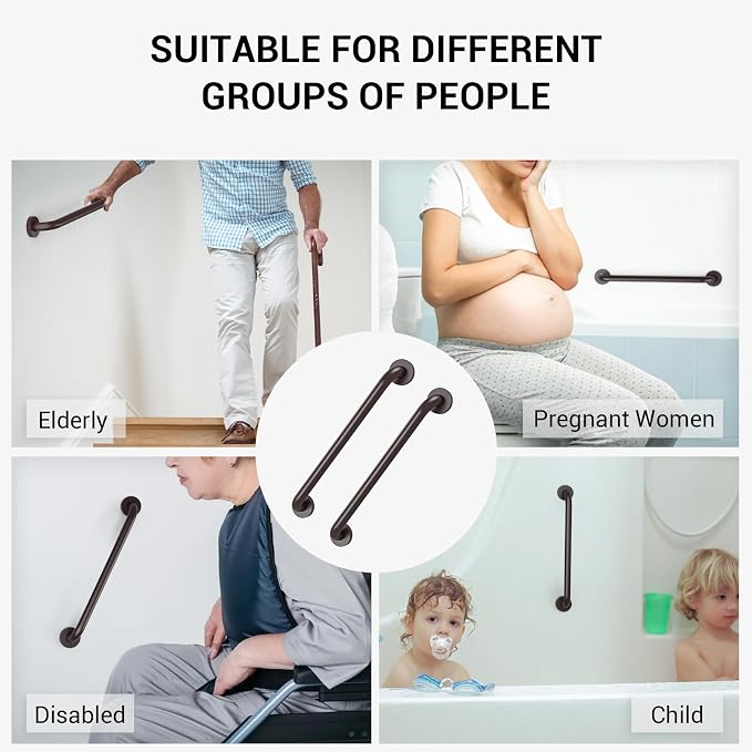12 Inch Grab Bars for Wall Oil Brown, Safety Shower Grab Bars for Seniors Elderly Handicapped, Handicap Grab Bars for Shower with Concealed Screws, Tesuchan