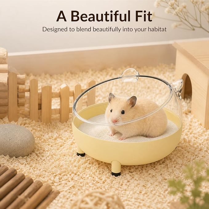 Meow&Woof Hamster Sand Bath Container, Large Sandbox Toilet Gerbil Batheoom, Tiny Chinchilla Dust Bathtub Sand Bath Box for Hamster Cage Accessories 5.2 Inch-Yellow