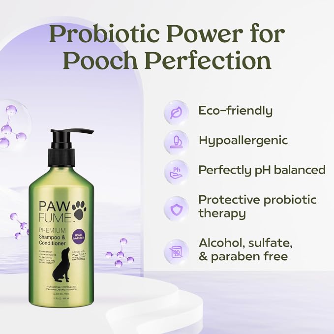 PAWFUME Dog Shedding Shampoo and Conditioner, Royal Lavender, 4-Pack – Nourish & Detangle for Silky Soft Coat – Probiotic, Deep-Cleaning, pH-Balanced – Salon-Quality Shedding Shampoo for Dogs