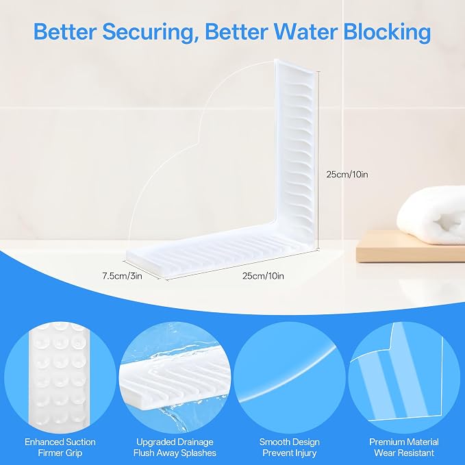 Shower Splash Guard for Bathtub, Suction Cup No Adhesive, 2 Pack | Bathtub Corner Water Guard with Anti-Scratch Smooth Edges Acrylic. Keeps Bathroom Tub Dry and Keep Water in Shower.