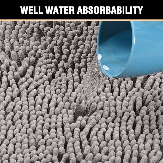 H.VERSAILTEX Microfiber Bath Rugs Chenille Floor Mat Ultra Soft Washable Bathroom Dry Fast Water Absorbent Bedroom Area Rugs Grey, 20 inches by 32 inches