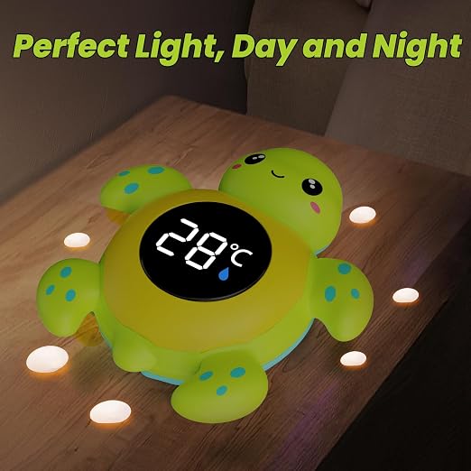 FDK Baby Bath Thermometer Baby Safety, Digital 2-in-1 Room & Bath Water Thermometer with 3-Color Backlight & Temperature Warning, Floating Turtle Design for Infant Toddler, Auto On/Off