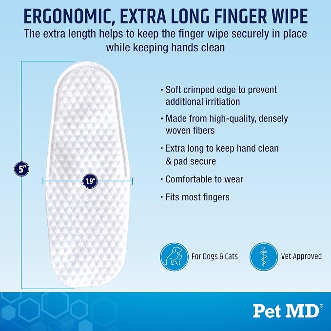 Pet MD Advanced Ear Finger Wipes for Dogs & Cats - Cucumber Melon (50ct) | Non-Irritating Cat Ear Wipes & Puppy Ear Cleaner - Pet Safe Cleaner to Aid in Itchiness and Odor