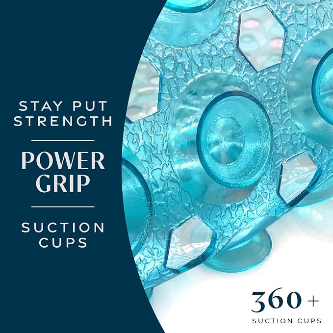 SlipX Solutions Power Grip 39x16 Bathtub & Shower Mat | Premium Non-Slip Bath Safety | Clear Aqua