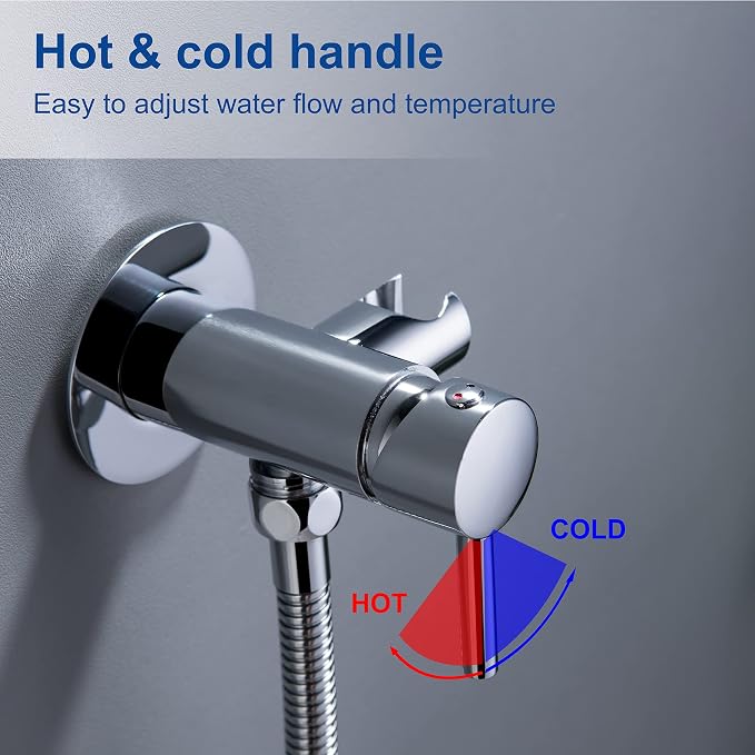 SHAMANDA Warm Water Bidet Sprayer for Toilet with Hot and Cold Brass Rough-in Valve, Stainless Steel Round Handheld Bidet Attachment Set for Feminine, Pets and Baby Diaper Wash, Polished Chrome BDS09