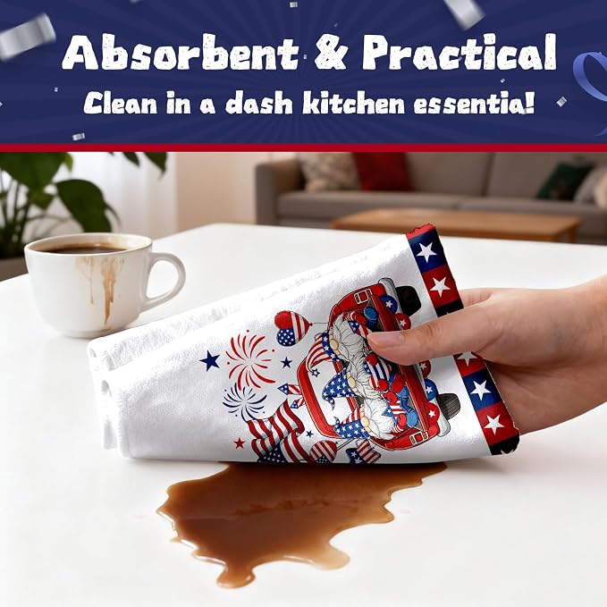 4th of July Kitchen Towels 6 PCS, Patriotic Vintage Hand Towel for Bathroom Home, Independence Day Tea Towels, Kitchen Dish Towel for Memorial Day, Blue American Flag Stars Eagle, 17 X 26in