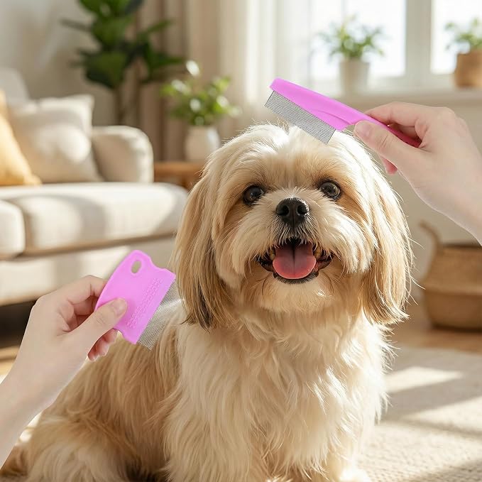4 Pcs Flea Comb For Dogs Pets Grooming Kit Professional Stainless Steel Tear Stain Remover & Flea Lice Comb For Small Dogs Cats Pets Puppy Tick Grooming And Removing Knots Crust Mucus