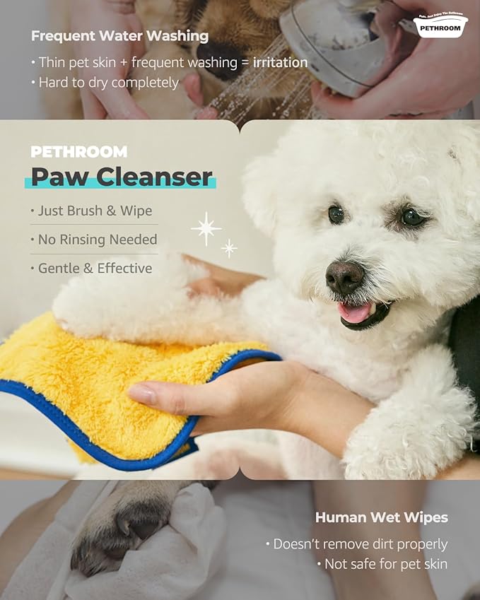 [PETHROOM] Zero Waterless Shampoo Foaming No-Rinse Dog Paw Wash | Quick-Dry & Deodorizing | Silicone Bristle Brush | Moisturizing & Hypoallergenic | Paw Cleaner for Dogs & Cats (2.87 fl oz.)