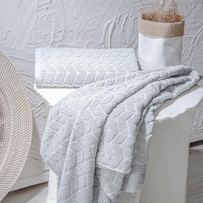 BAGNO MILANO Turkish Cotton Bath Towels, Hand Towels - Soft Plush Jacquard Collection - Highly Absorbent Towel Set (Light Grey, 2 pcs Bath Towel Set)