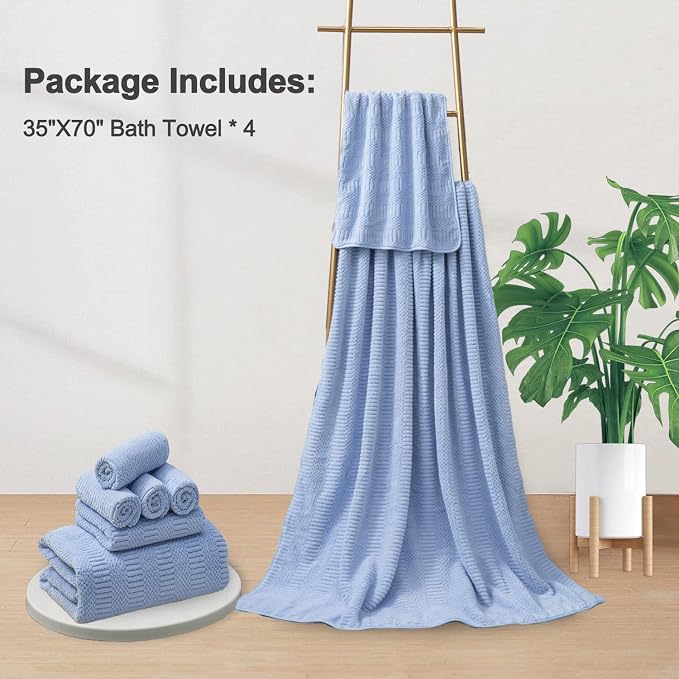 Ferdilan 4 Piece Extra Large Bath Towels Set 35x70 Inches, Blue Oversized Soft Bath Sheet Towels 600 GSM Highly Absorbent Quick Dry Towels Set for Bathroom Hotel Spa