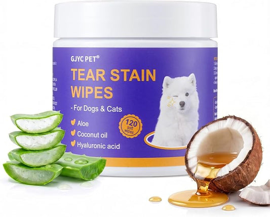 Tear Stain Remover Wipes for Dogs & Cats, Extra Thick Dog Eye Wipes with Coconut Oil, Probiotics & Aloe - Natural Pet Face Wipes for Stains, Odors & Folds - pH Balanced, 120 Count