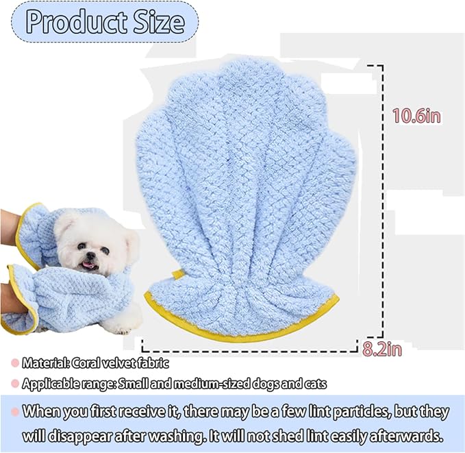 Pet Towel Dog Bath Towels for Drying Dogs,Microfiber Absorber Towel Dog Grooming Gloves for Cats Quick Drying Puppy Towel Gloves Small 2 Pack (10.6X8.2in)