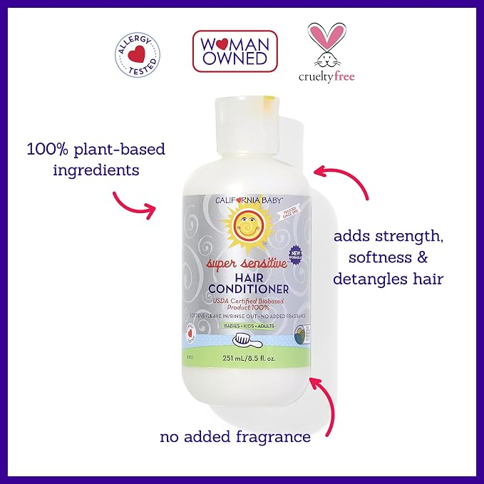 California Baby Super Sensitive Hair Conditioner | 100% Plant-Based | Fragrance Free Conditioner | Rinse-out or Leave in Conditioner | 251 mL / 8.5 oz