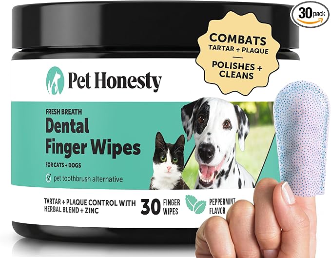 Dog Dental Finger Wipes for Teeth Cleaning Plaque Off - Cat Teeth Cleaning Wipes and Breath Freshener - Pet Toothbrush Alternative for Cat Dental Care, Dog Tartar Remover for Teeth, Gum Care (30 Ct)