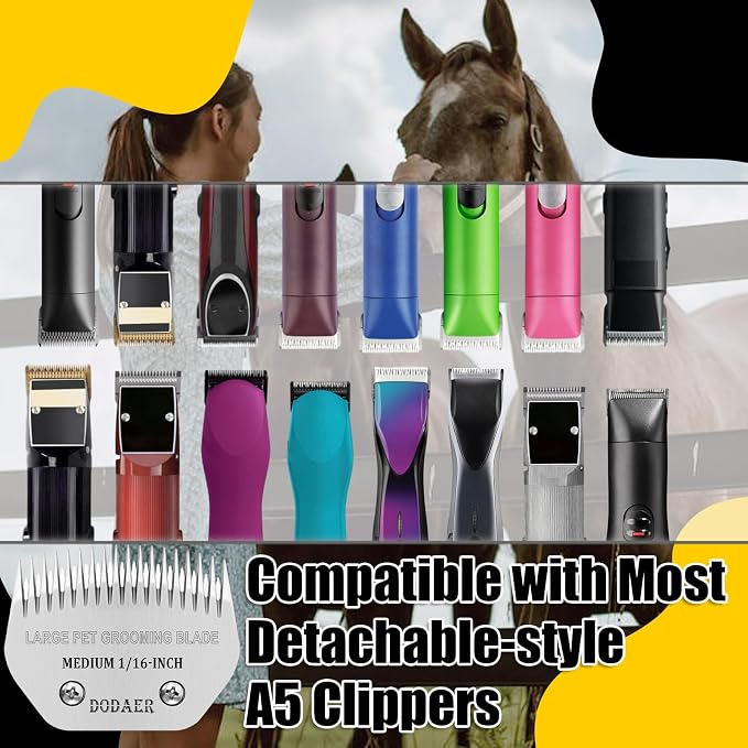 Dog Grooming Blade,Compatible with Andis Medium Blending,Oster A5,Wahl KM10 | Steel Medium Blade,1/16-Inch Cut Length for Large dog,horses,sheep（64330）