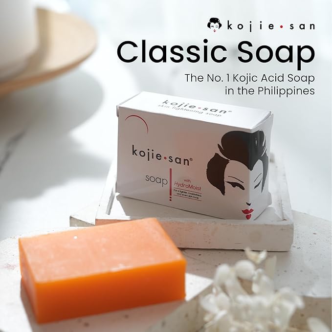 Kojie San Skin Brightening Soap – The Original Kojic Acid Soap that Reduces Dark Spots, Hyper-pigmentation, & other types of skin damage with Flawless Beauty Tag – 100g x 6 Bars