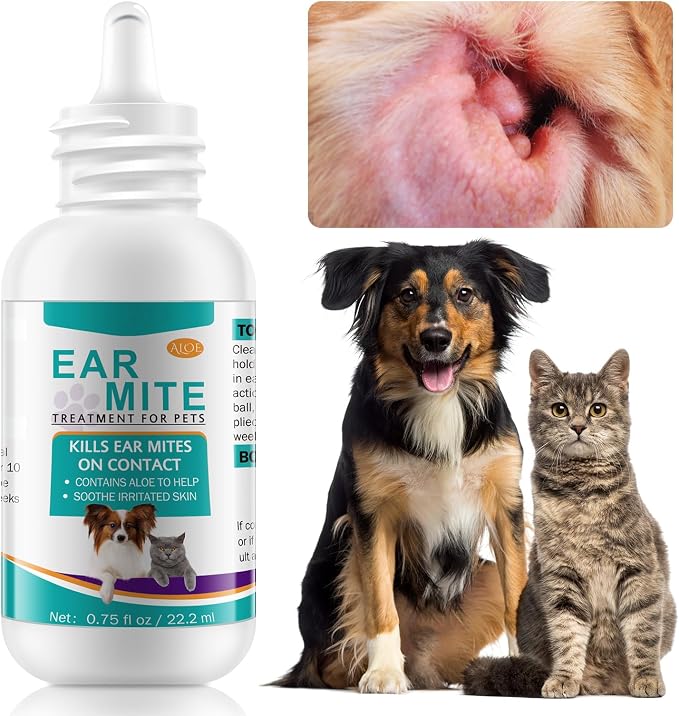 ZIXAOK Ear Mites Treatment for Dogs and Cats, Dog Ear Infection Treatment, Aloe Ear Mite, Safe for Pets | 12+ Weeks | 0.75 fl oz Pack of 2