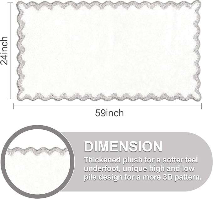 ORTIGIA Long Cute Scalloped Bathroom Rugs Runner, Fun Gray Plush Microfiber Scallop Bath Mats Non Slip Washable Quick Dry Absorbent, Rug Carpet for Bathtub Sink Laundry Room Bedroom, 24x59