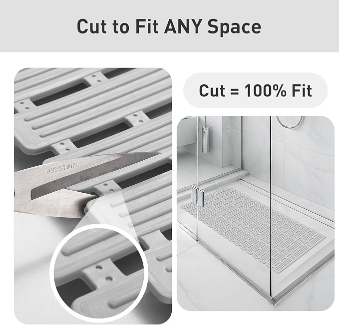 XIYUNTE Shower Mat Non Slip Bath Mat for Tub - 27 X 16 Inch TPE Bathtub Mat Non Slip Shower Mats for Inside Shower, Bath Tub Mat with Powerful Suction Cup, Easy to Cut and Dry, Light Grey