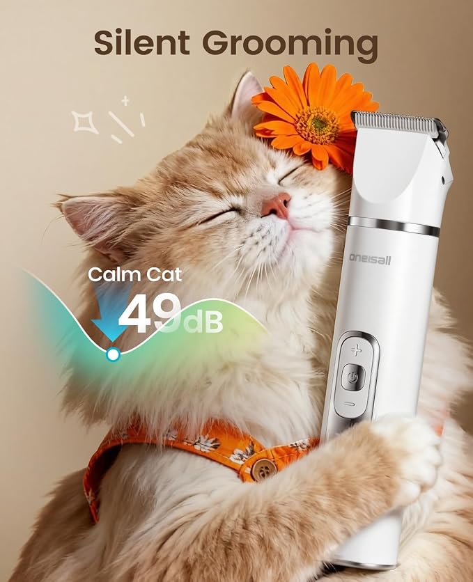 oneisall Quiet Cat Clippers for Matted Hair, 3 in 1 Cat Grooming Kit | LCD Display, Cat Hair Trimmer for Paw, 3 Speed, Cordless, IPX7 Waterproof Pet Clippers for Butt, Paw, Back, Ear, Face