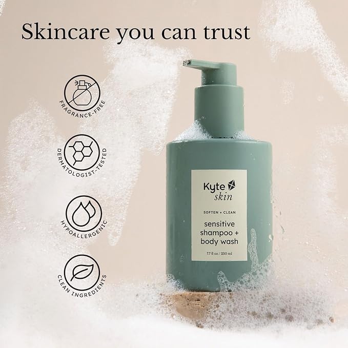 KYTE BABY - Skin Sensitive Shampoo & Body Wash – Gentle 2 - in - 1 Baby Shampoo & Body Wash for Sensitive Skin, Sulfate - Free, Hypoallergenic, Fragrance - Free Clean Skincare for Newborns & Toddlers