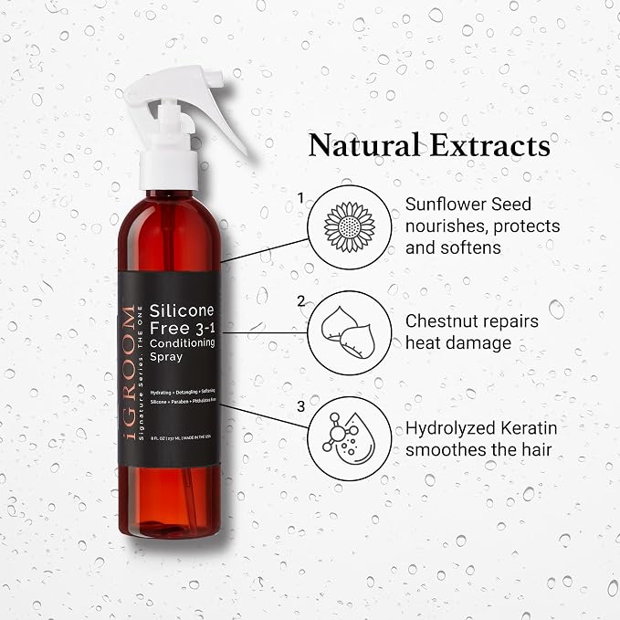 iGroom Silicone Free 3-1 Dog Conditioning/Detangling Spray, Luxury Pet Beauty Care, Hydrating, Paraben and Phthalates Free, Made in USA, 64 oz