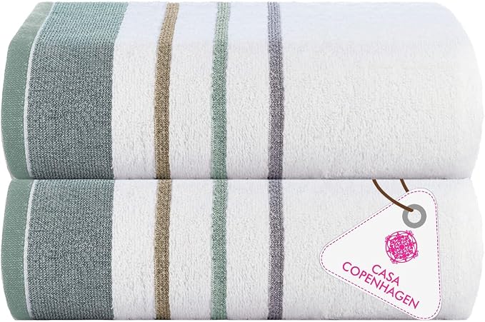 CASA COPENHAGEN White Bay 2Pcs 100% Egyptian Cotton Large Designer Bathsheet Towels Gift Set- Grey - Sea Grass, 600GSM, 35"x70" 2Bath Sheet Towels for Bathroom (Gift Set for Women & Men)