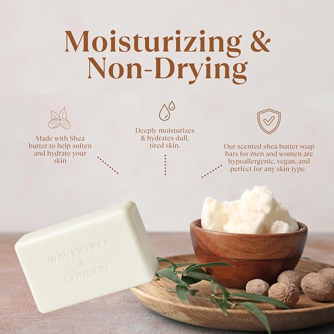 Wavertree & London Vanilla, Cedarwood, & Cinnamon Scented 100% Natural Soap Bar, 7oz Moisturizing French Triple Milled Soap Bar for Women & Men, Pure Bath & Body Soap (1 Bar)