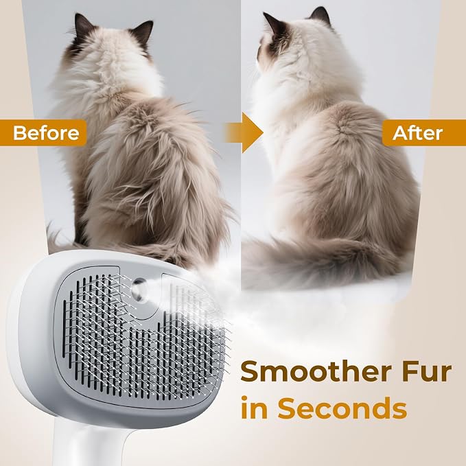 Pecute Self-Cleaning Steam Dog Cat Brush for Heavy Shedding/Long Coats | Gentle, Undercoat removal & smoothing, Shedding control, For water-anxious pets, 2 cool mist modes, XL tank, 240-min runtime