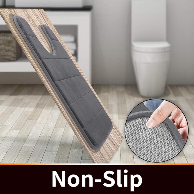 Yimobra Memory Foam Toilet Bath Mat U-Shaped, Soft and Comfortable, Super Water Absorption, Non-Slip, Thick, Machine Wash and Easier to Dry for Bathroom Commode Contour Rug, 24 X 24 Inches, Dark Gray