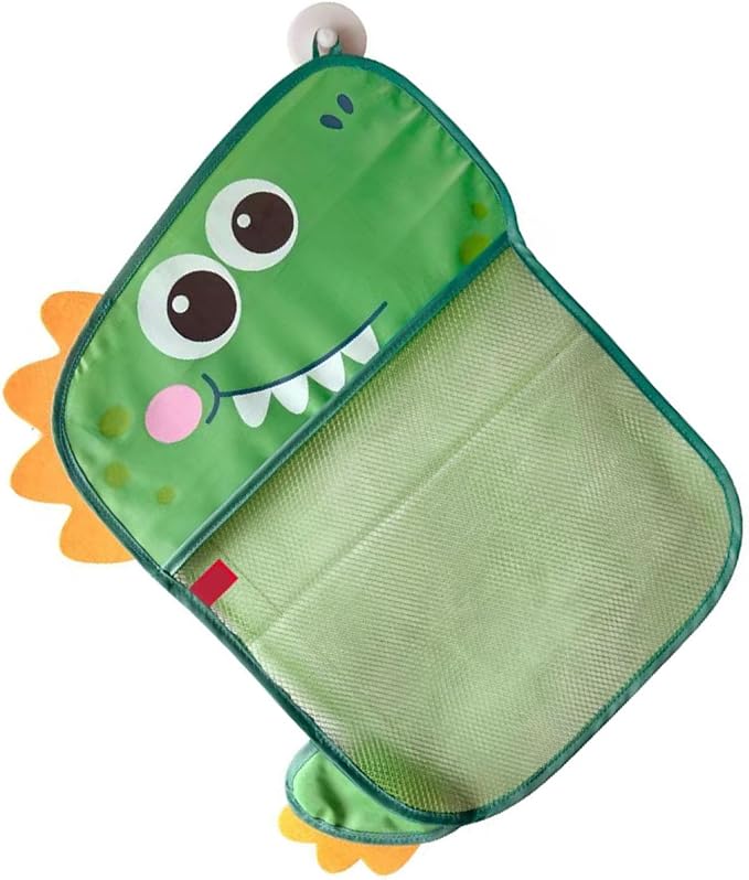 Kids Bath Toy Storage Bag, Cartoon Dinosaur Mesh Hanging Organizer with Suction Cups, Large Capacity Toy Holder for Baby Toddler Bathroom Bathtub