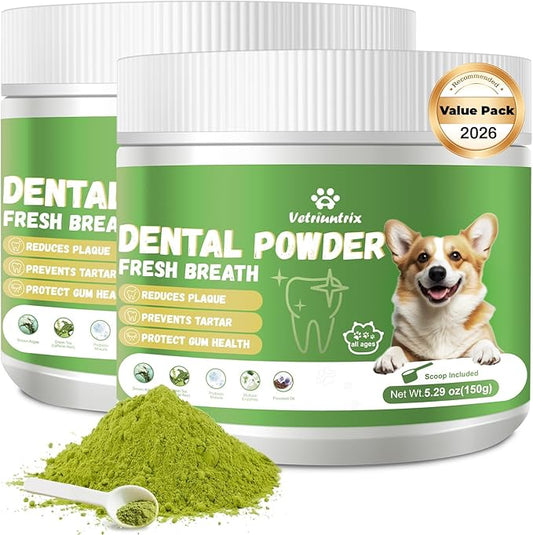 Dog Teeth Cleaning Powder, Dental Powder for Dogs Teeth Tartar Remove & Plaque Off, Fresh Breath for Dogs with Natural Plants Blend, Enzymes and Postbiotics, 300g