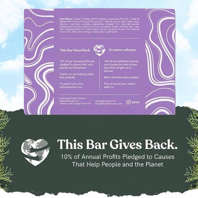 Keika Lavender Soap Bar with Purple Kaolin Clay for Face & Body, Natural Relaxing Spa Bath & Shower Cleanser, 5 oz.