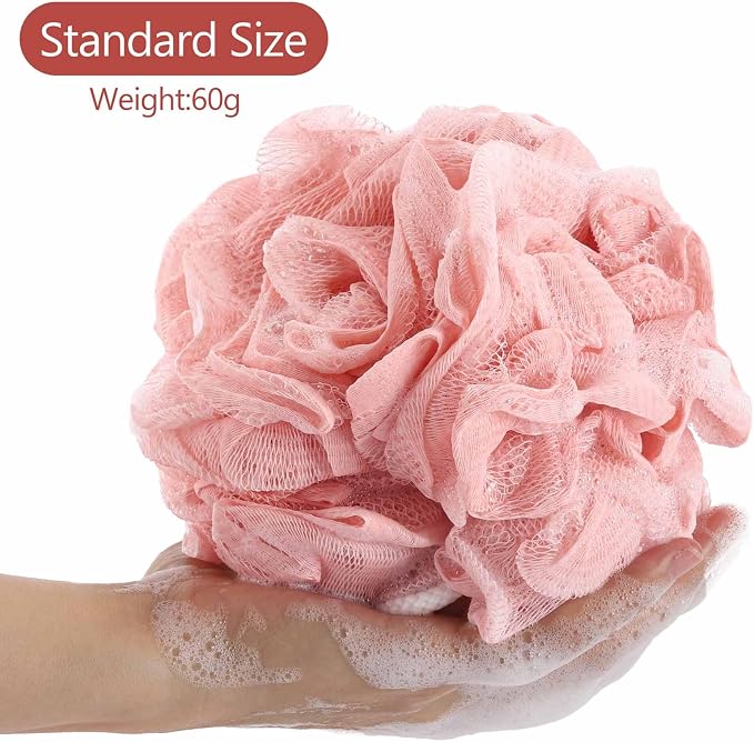 BTYMS Large Loofah Bath Sponge 75g/Pc, Exfoliating Body Scrubber Shower Scrunchies Mesh Pouf - Pack of 4
