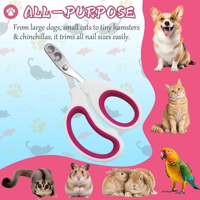 2Pcs Pet Nail Clippers Dog Cat Nail Clipper with Guard - Avoid Over Cutting, Cat Claw Trimmers for Rabbits Kittens Guinea Pigs Puppies and Small Animals, Non-Slip Handle & Stainless Steel Blades
