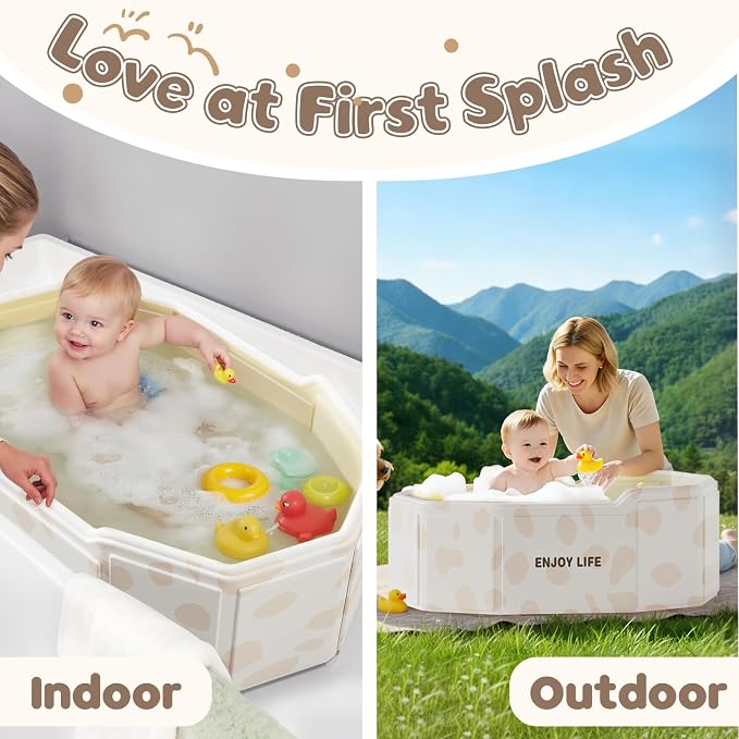 Foldable Baby Bath, Collapsible Baby Bathtub 3M-8Y, Portable Travel Baby Bath Tub with Non-Slip Base, Pop Up Folding Newborn Toddler Shower Tub, Space Saving, White
