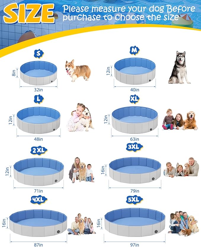 YSJILIDE Portable Dog Pool PVC Pet Swimming Pool Bathtub Collapsible Dog Pool, Hard Plastic Pool for Pets to Swim and Bath (Light Grey - 47"x 12")