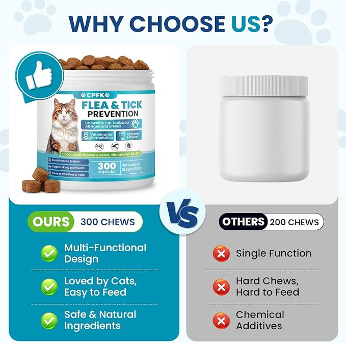 Chewable Flea Treatment for Cats Flea and Tick Prevention for Cats Chewables Fleas Chewables for Cat of All Breeds and Ages 300 Chewable Tablets