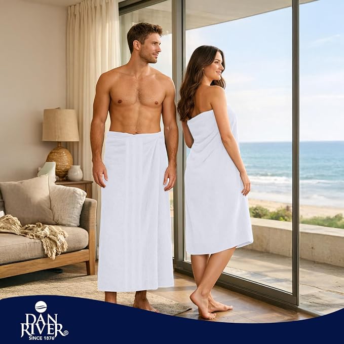 DAN RIVER 2 Pack Bath Sheets Extra Large 35x70, Large Bath Towels for Adults, XL Oversized Heavy Duty Towel Set, 600 GSM 100% Ring Spun Cotton, Soft Quick Dry, White