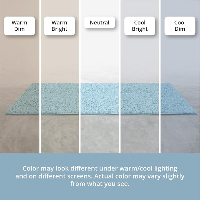 MAYSHINE Small Plush Shaggy Chenille Bath Mat, 24"x17" Extra Soft, Super Absorbent, Non-Slip Bathroom Rug | Fluffy Microfiber, Area Rug Sets for Bathroom Floor, Kitchen, Living Room | Spa Blue