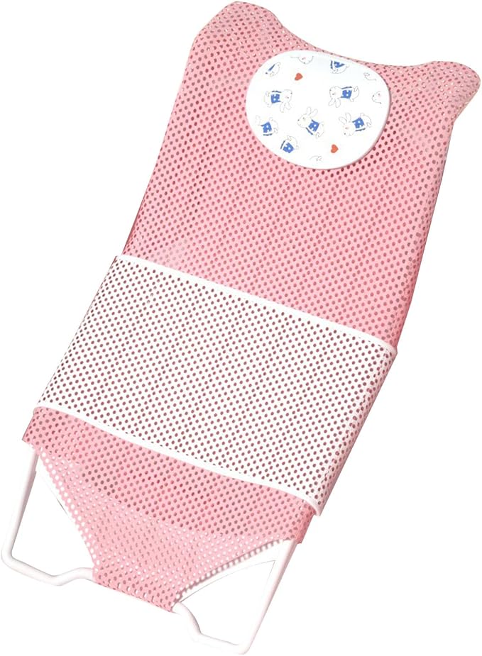 Baby Bath Seat Support, Non Slip Mesh Cushion Portable Bath Tub Seat Net for Newborns to Toddlers Pink PP Material with Pillow and Slip Pad